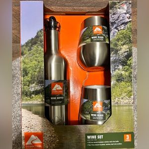 Ozark trail stainless steel wine bottle and 2 stainless steel glass set
